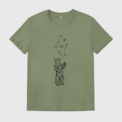 Футболка хлопковая мужская Жонглёр медведь, цвет: авокадо