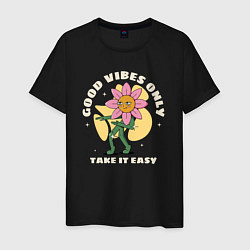 Футболка хлопковая мужская Good vibes only take it easy, цвет: черный