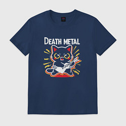 Футболка хлопковая мужская Death metal - котик с гитарой, цвет: тёмно-синий