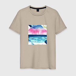 Футболка хлопковая мужская Абстрактное море закат рассвет, цвет: миндальный