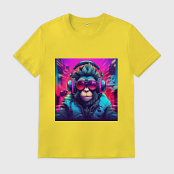 Футболка хлопковая мужская Обезьяна в больших ярких очках, цвет: желтый