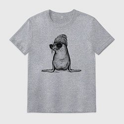 Футболка хлопковая мужская Морской котик модный, цвет: меланж