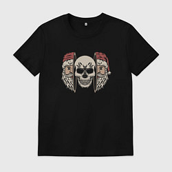 Футболка хлопковая мужская Санта и череп, цвет: черный