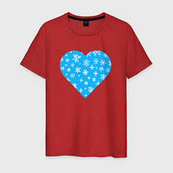 Футболка хлопковая мужская Голубое сердце снежинки, цвет: красный