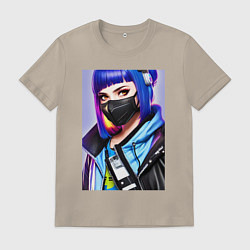 Футболка хлопковая мужская Красивая девчонка в маске - нейросеть, цвет: миндальный