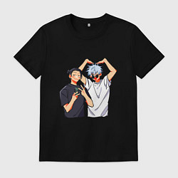 Футболка хлопковая мужская Сатору и Гето - Магическая битва, цвет: черный