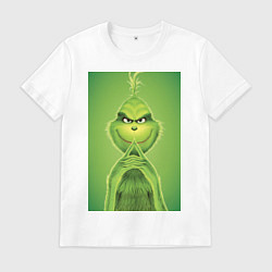 Футболка хлопковая мужская Коварный Гринч похититель Рождества, цвет: белый