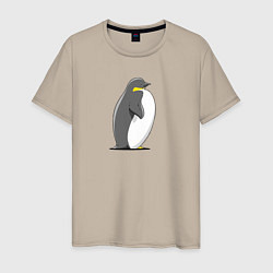 Футболка хлопковая мужская Мультяшный пингвин сбоку, цвет: миндальный