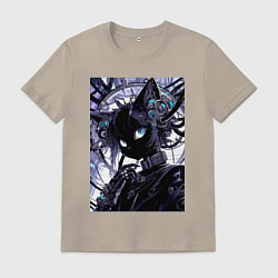 Футболка хлопковая мужская Кибер кисуля - нейросеть, цвет: миндальный