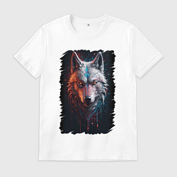 Футболка хлопковая мужская Психоделический волк, цвет: белый