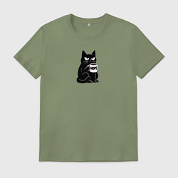 Футболка хлопковая мужская Кот говорит nope, цвет: авокадо