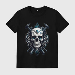Футболка хлопковая мужская Татуированный череп викинга, цвет: черный