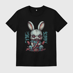 Футболка хлопковая мужская Киберпанк зайчик, цвет: черный