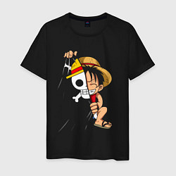 Футболка хлопковая мужская One Piece Луффи флаг, цвет: черный