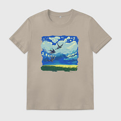 Футболка хлопковая мужская Ласточки весной, цвет: миндальный