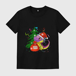 Футболка хлопковая мужская Новогодний дракон желает счастья, цвет: черный