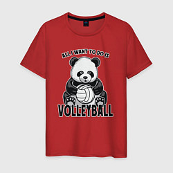Футболка хлопковая мужская Panda volleyball, цвет: красный