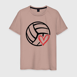 Футболка хлопковая мужская Heart volleyball, цвет: пыльно-розовый