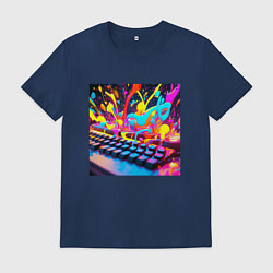Футболка хлопковая мужская Яркая клавиатура, цвет: тёмно-синий