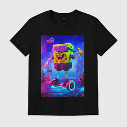 Футболка хлопковая мужская Sponge Bob on a gyro scooter - ai art, цвет: черный