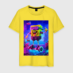 Футболка хлопковая мужская Sponge Bob on a gyro scooter - ai art, цвет: желтый