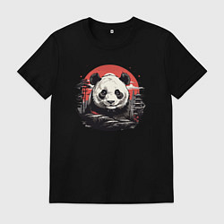 Футболка хлопковая мужская Панда с красным солнцем, цвет: черный