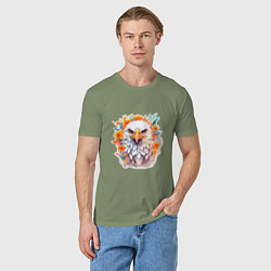 Футболка хлопковая мужская Орел в цветах, цвет: авокадо — фото 2