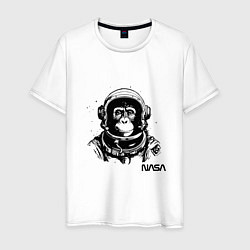 Футболка хлопковая мужская Астронавт обезьяна nasa, цвет: белый
