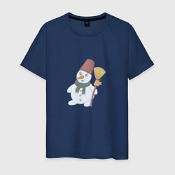 Футболка хлопковая мужская Снеговик с метлой, цвет: тёмно-синий