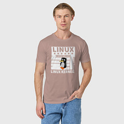 Футболка хлопковая мужская Пингвин программист системы линукс, цвет: пыльно-розовый — фото 2