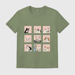 Футболка хлопковая мужская Мемные коты, цвет: авокадо