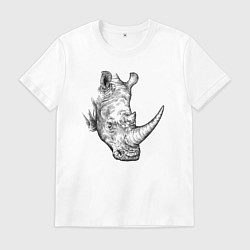 Футболка хлопковая мужская Голова носорога штрихами, цвет: белый