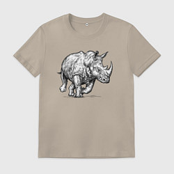 Футболка хлопковая мужская Носорог бежит, цвет: миндальный