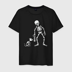 Футболка хлопковая мужская Котик и скелет, цвет: черный