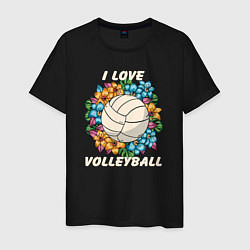 Футболка хлопковая мужская I love volleyball, цвет: черный