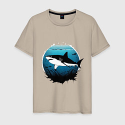 Футболка хлопковая мужская Акула белая, цвет: миндальный