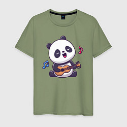 Футболка хлопковая мужская Панда с гитарой, цвет: авокадо