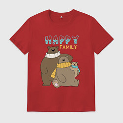 Футболка хлопковая мужская Счастливая семья медведей, цвет: красный