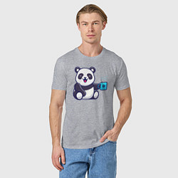 Футболка хлопковая мужская Панда с кружкой, цвет: меланж — фото 2