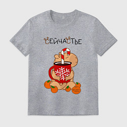 Футболка хлопковая мужская Капибара и кружка с оленем: сейчастье, цвет: меланж