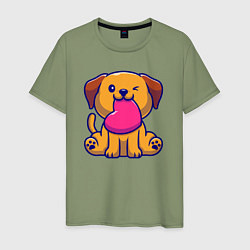 Футболка хлопковая мужская Собачка с сердечком, цвет: авокадо