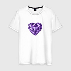Футболка хлопковая мужская Фиолетовое алмазное сердце, цвет: белый