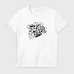 Футболка хлопковая мужская Мотор чертеж, цвет: белый