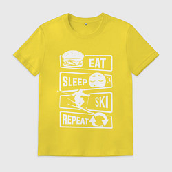 Футболка хлопковая мужская Еда сон лыжи, цвет: желтый