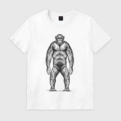 Футболка хлопковая мужская Шимпанзе стоит, цвет: белый