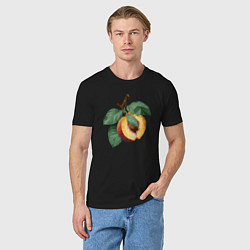 Футболка хлопковая мужская Персик с листьями, цвет: черный — фото 2