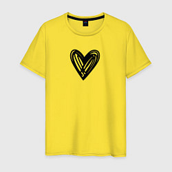 Футболка хлопковая мужская Рисованное чёрное сердце парное, цвет: желтый