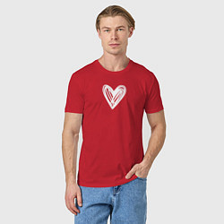 Футболка хлопковая мужская Рисованное белое сердце парное, цвет: красный — фото 2