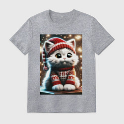 Футболка хлопковая мужская Котик в новогоднем свитере, цвет: меланж