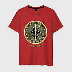 Футболка хлопковая мужская Ethereum крипта монета, цвет: красный